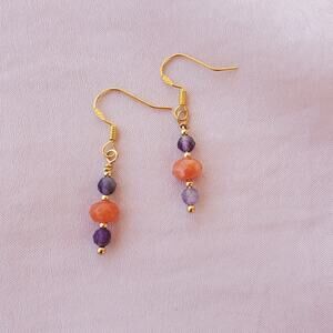 Amethyst and Carnelian Gemstone Earrings in 18k Gold Filled February Birthstone